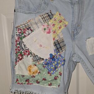 Upcycled Levis 412 shorts‎ quilt lace doilies, embroidery vintage tablecloth  34
